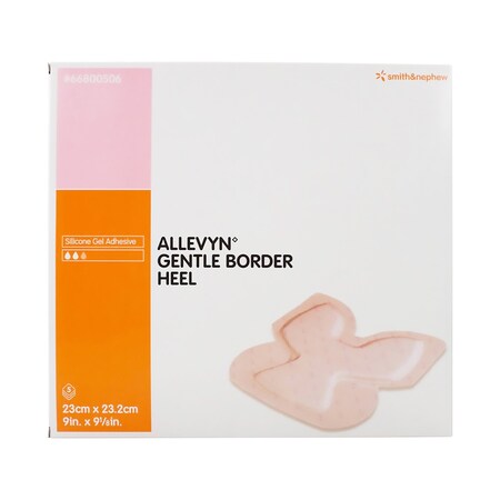 Allevyn Gentle Border Heel Silicone Gel Adhesive with Border Silicone Foam Dressing, 9 x 9-1/8 Inch, Sterile, 35PK 66800506
